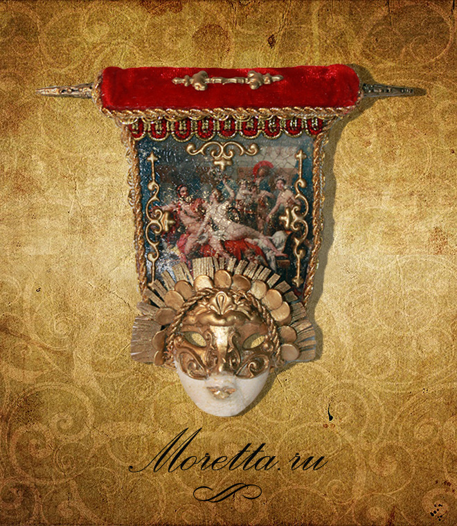 Маска миниатюра арлекин с картиной барокко