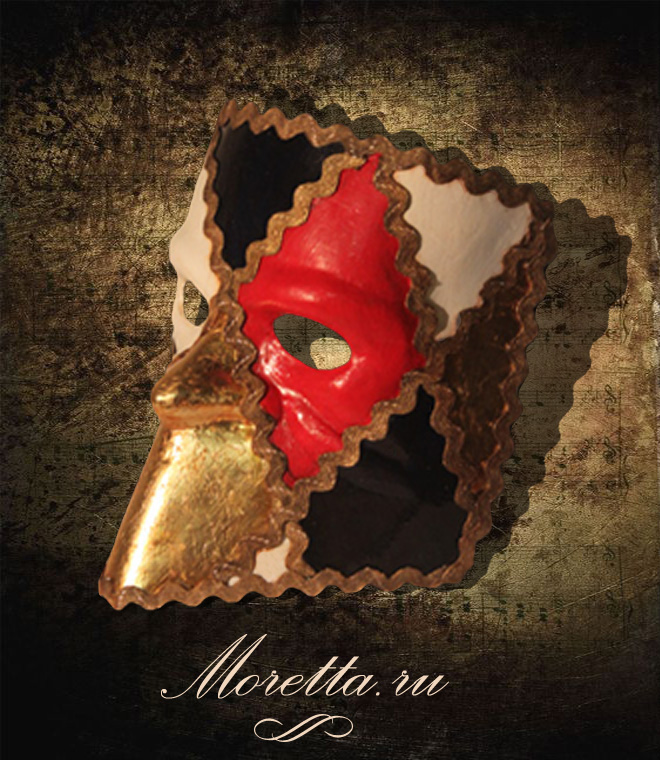 Венецианская маска Баута чёрно-красного цвета 2